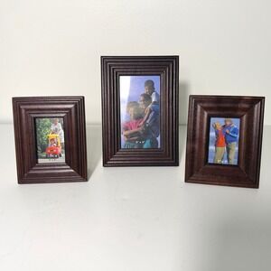 Melannco Wood Picture Frame Set 3x5 2x3 Brown Traditional Home Decor 3 Piece Set